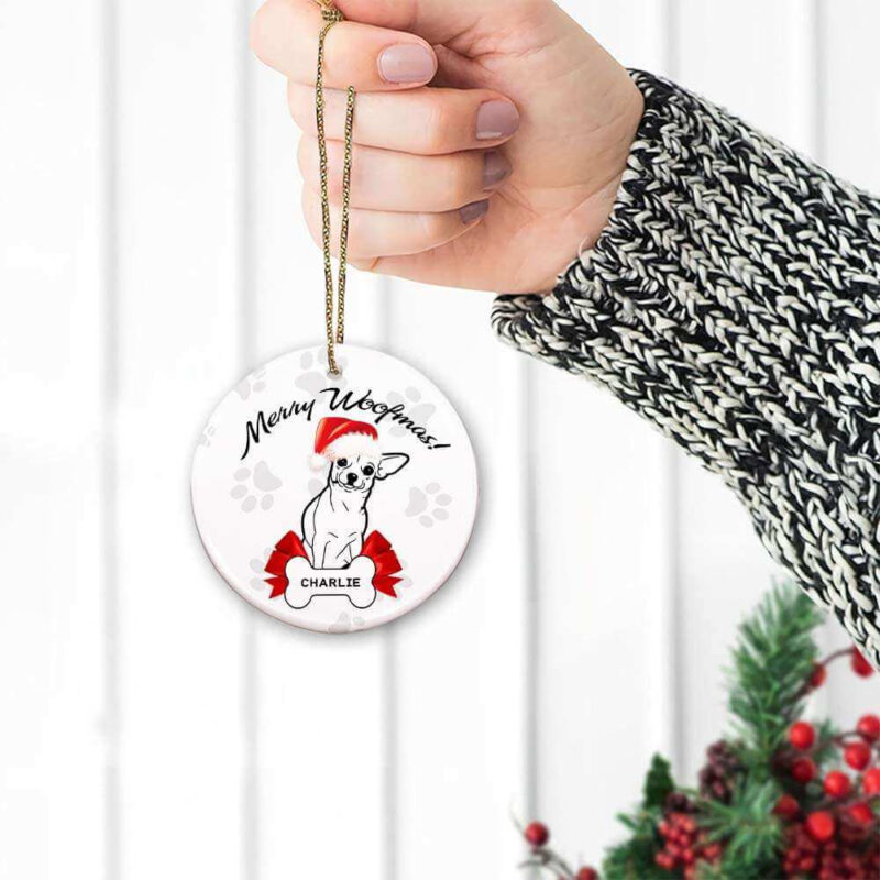 Chihuahua Dog Ceramic Ornament, Merry Woofmas 2022 - Ettee - Ceramic ornament