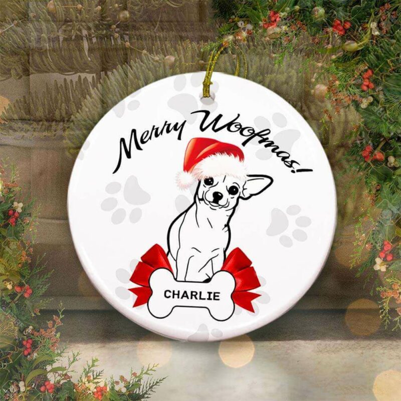 Chihuahua Dog Ceramic Ornament, Merry Woofmas 2022 - Ettee - Ceramic ornament