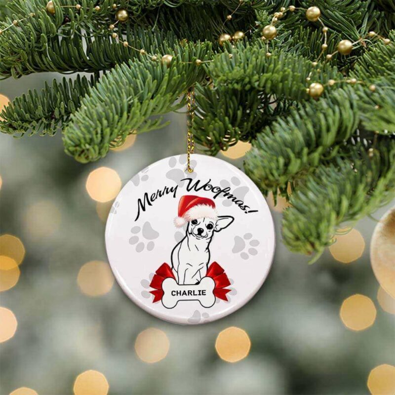 Chihuahua Dog Ceramic Ornament, Merry Woofmas 2022 - Ettee - Ceramic ornament