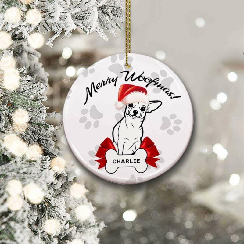 Chihuahua Dog Ceramic Ornament, Merry Woofmas 2022 - Ettee - Ceramic ornament