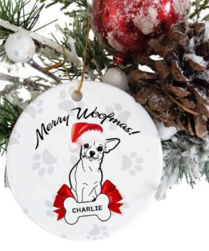 Chihuahua Dog Ceramic Ornament, Merry Woofmas 2022 - Ettee - Ceramic ornament