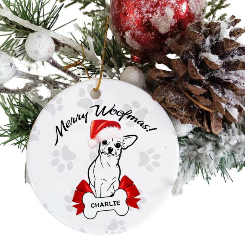 Chihuahua Dog Ceramic Ornament, Merry Woofmas 2022 - Ettee - Ceramic ornament