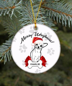 Chihuahua Dog Ceramic Ornament, Merry Woofmas 2022 - Ettee - Ceramic ornament