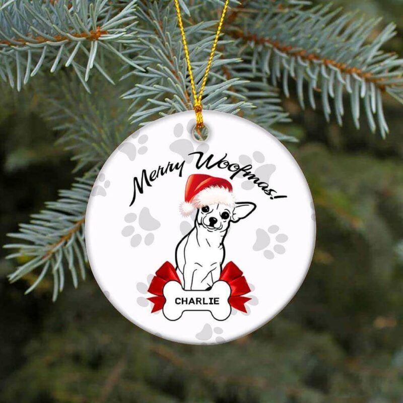 Chihuahua Dog Ceramic Ornament, Merry Woofmas 2022 - Ettee - Ceramic ornament