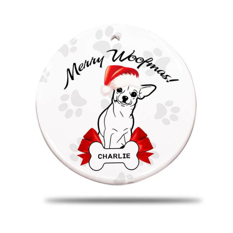 Chihuahua Dog Ceramic Ornament, Merry Woofmas 2022 - Ettee - Ceramic ornament