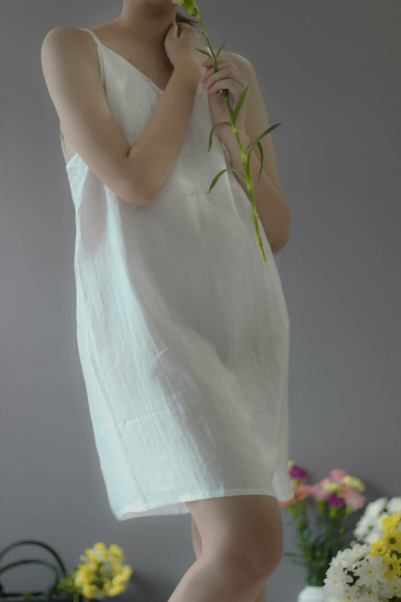 Washable Silk Short Dress- Silk Slip Dress – White - Ettee - silk slip dress