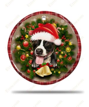 Pitbull Christmas Round Ceramic Ornament, Gift For Dog Lovers - Ettee - Ceramic ornament