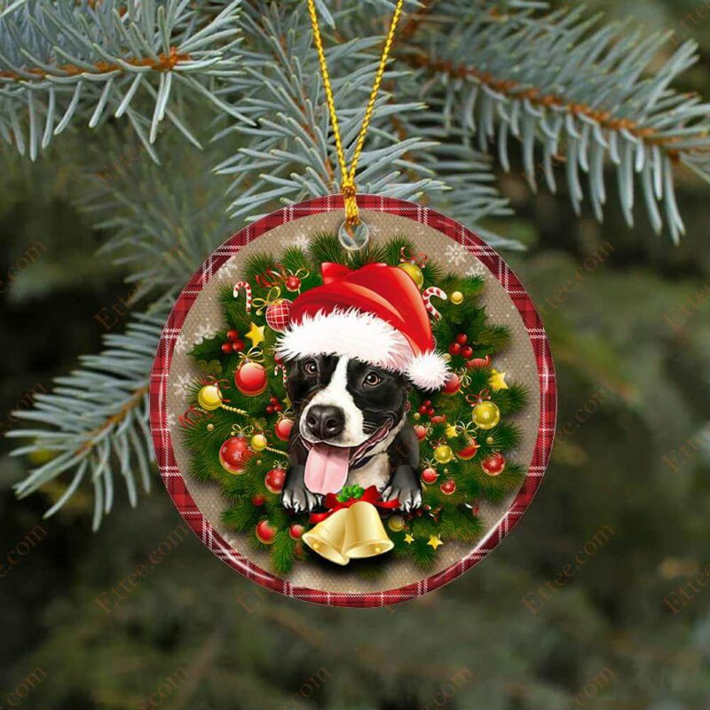 Pitbull Christmas Round Ceramic Ornament, Gift For Dog Lovers - Ettee - Ceramic ornament