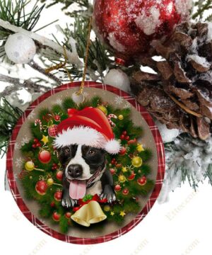 Pitbull Christmas Round Ceramic Ornament, Gift For Dog Lovers - Ettee - Ceramic ornament