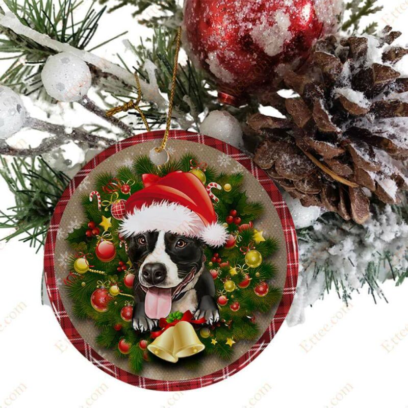 Pitbull Christmas Round Ceramic Ornament, Gift For Dog Lovers - Ettee - Ceramic ornament