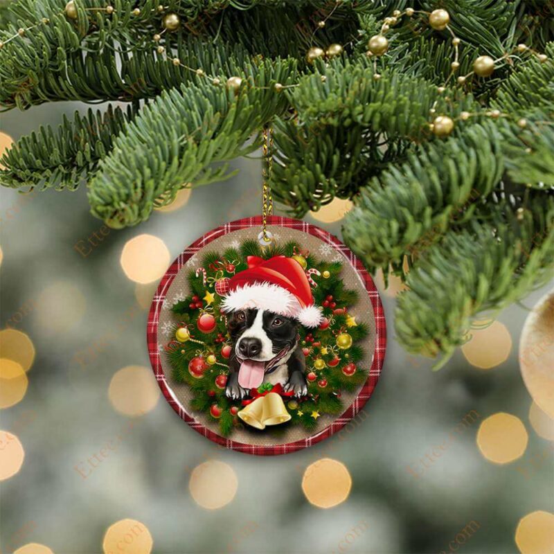 Pitbull Christmas Round Ceramic Ornament, Gift For Dog Lovers - Ettee - Ceramic ornament