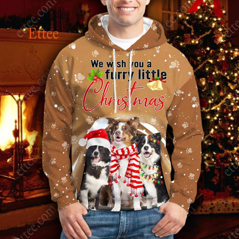 Border Collie 3D Unisex Hoodie, We Wish You A Furry Little Christmas - Ettee - 3D