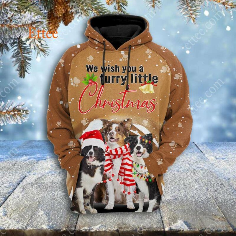 Border Collie 3D Unisex Hoodie, We Wish You A Furry Little Christmas - Ettee - 3D