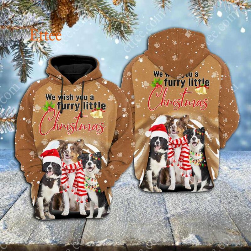 Border Collie 3D Unisex Hoodie, We Wish You A Furry Little Christmas - Ettee - 3D