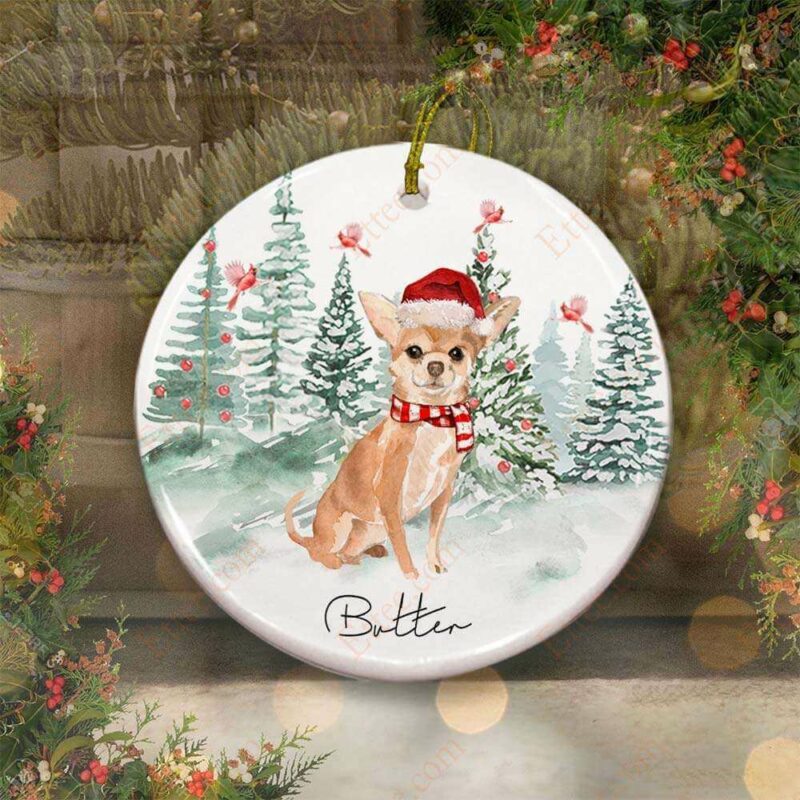 Chihuahua Ceramic Ornament Custom Name, Watercolor Dog Gift 2022 - Ettee - Ceramic ornament