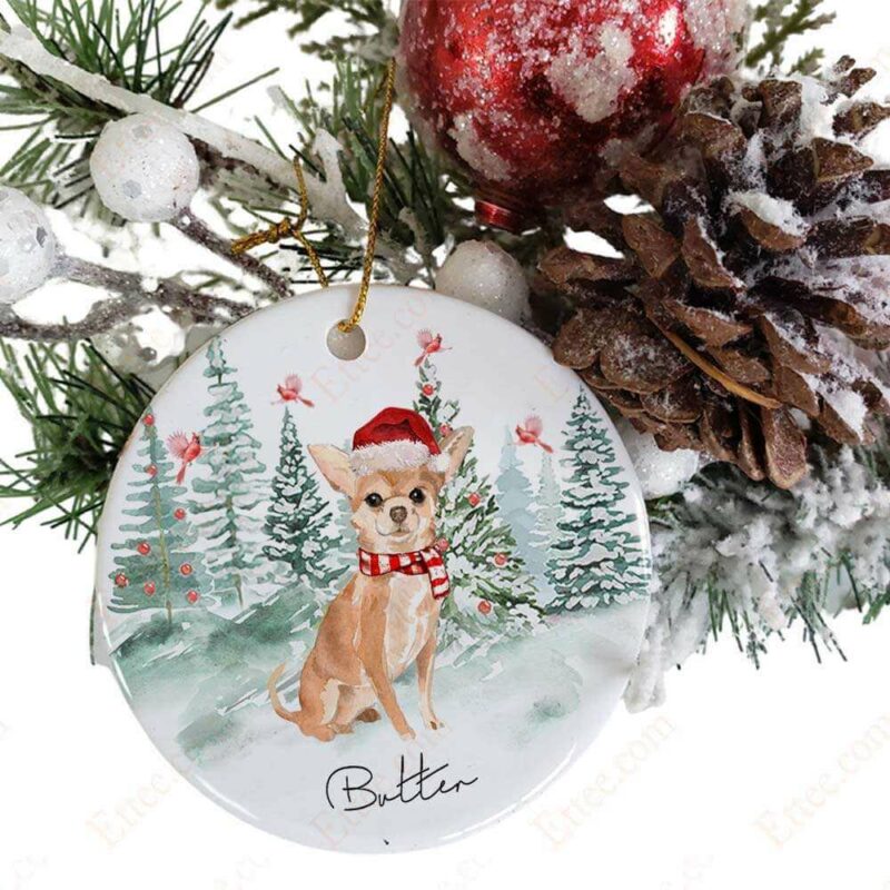 Chihuahua Ceramic Ornament Custom Name, Watercolor Dog Gift 2022 - Ettee - Ceramic ornament