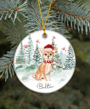 Chihuahua Ceramic Ornament Custom Name, Watercolor Dog Gift 2022 - Ettee - Ceramic ornament