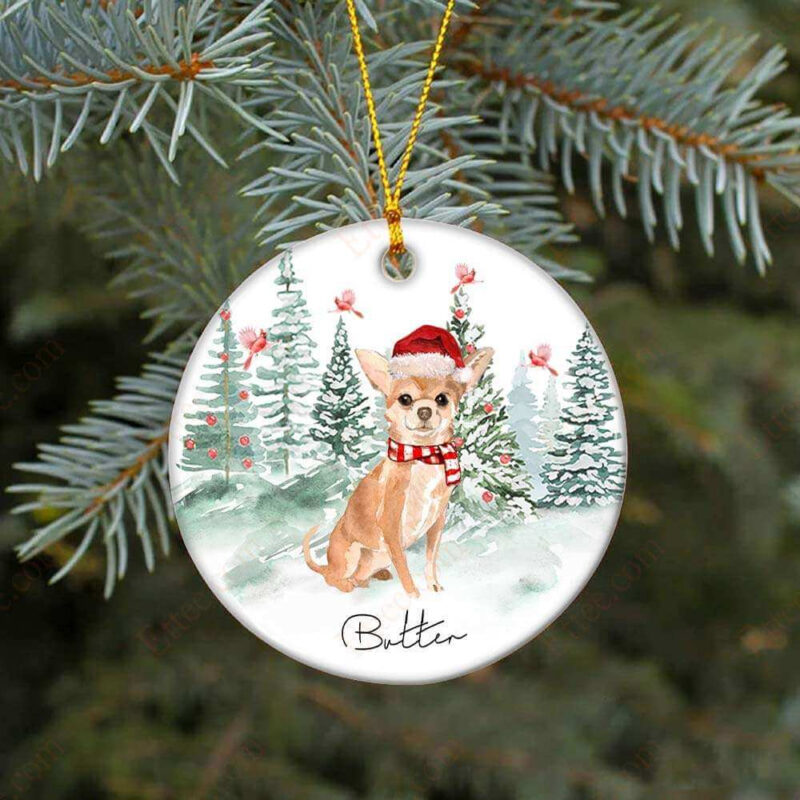 Chihuahua Ceramic Ornament Custom Name, Watercolor Dog Gift 2022 - Ettee - Ceramic ornament