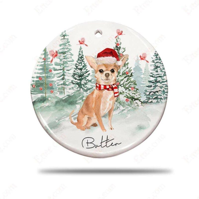 Chihuahua Ceramic Ornament Custom Name, Watercolor Dog Gift 2022 - Ettee - Ceramic ornament