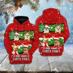 Chihuahua Cute Dog 3D Unisex Hoodie, Here Comes Santa Paws - Ettee - 3D