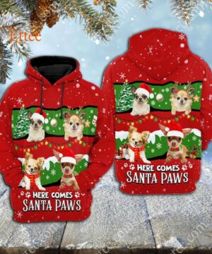 Chihuahua Cute Dog 3D Unisex Hoodie, Here Comes Santa Paws - Ettee - 3D