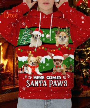 Chihuahua Cute Dog 3D Unisex Hoodie, Here Comes Santa Paws - Ettee - 3D