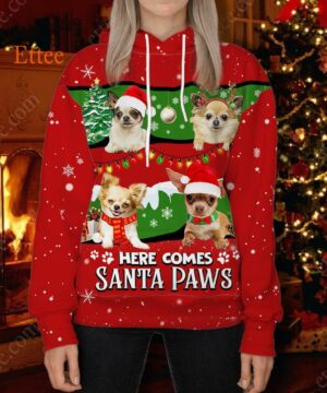 Chihuahua Cute Dog 3D Unisex Hoodie, Here Comes Santa Paws - Ettee - 3D