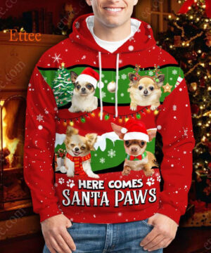 Chihuahua Cute Dog 3D Unisex Hoodie, Here Comes Santa Paws - Ettee - 3D