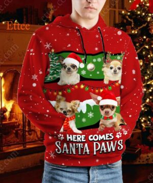 Chihuahua Cute Dog 3D Unisex Hoodie, Here Comes Santa Paws - Ettee - 3D