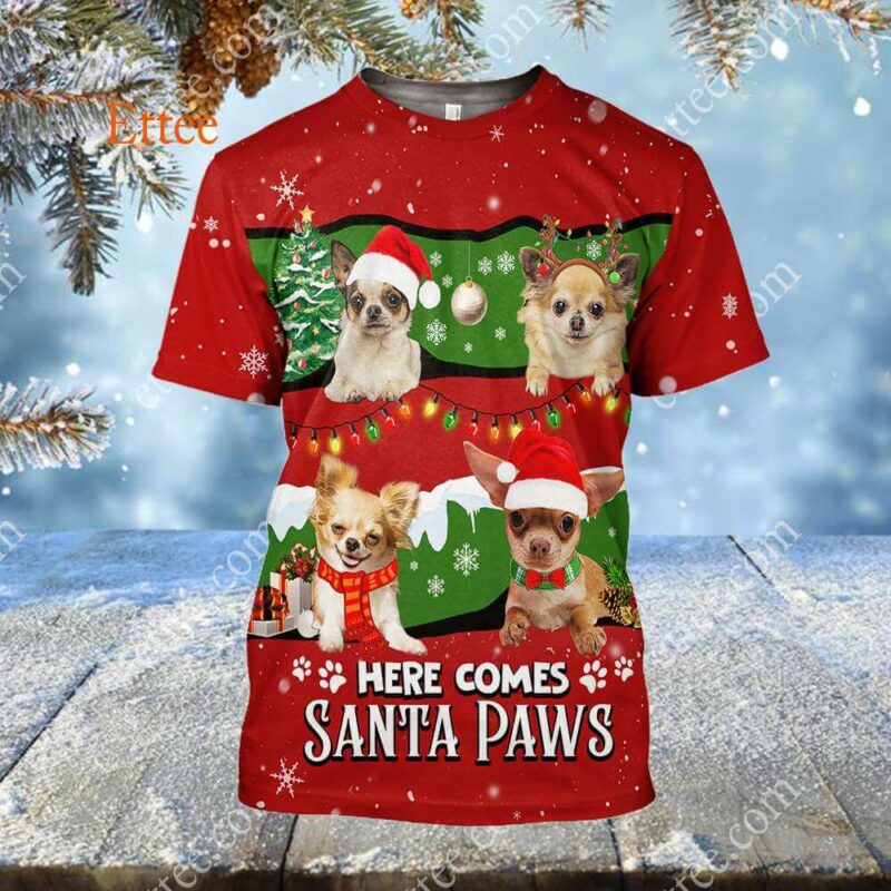 Chihuahua Cute Dog 3D Unisex Hoodie, Here Comes Santa Paws - Ettee - 3D