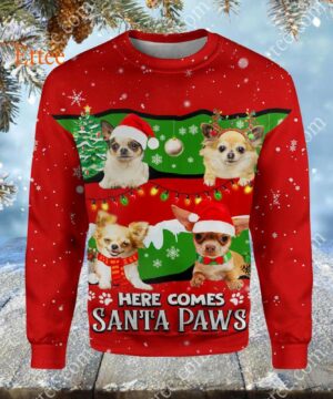 Chihuahua Cute Dog 3D Unisex Hoodie, Here Comes Santa Paws - Ettee - 3D