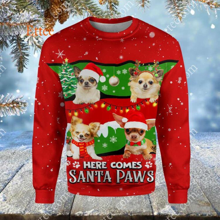 Chihuahua Cute Dog 3D Unisex Hoodie, Here Comes Santa Paws - Ettee - 3D