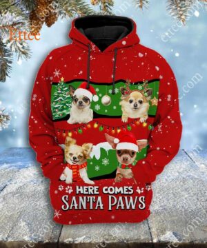 Chihuahua Cute Dog 3D Unisex Hoodie, Here Comes Santa Paws - Ettee - 3D