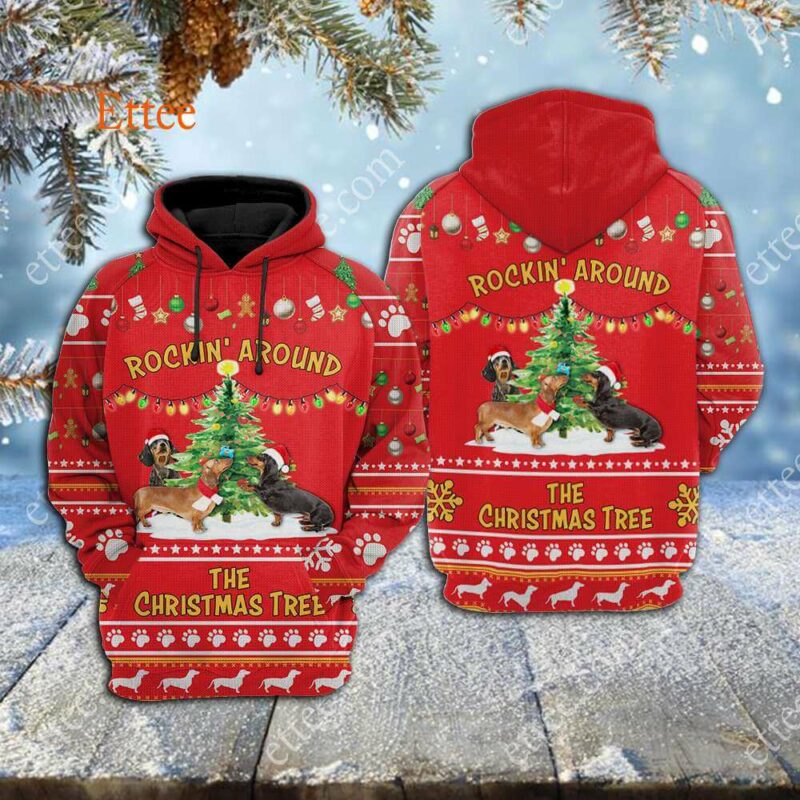 Dachshund 3D Unisex Hoodie, Rockin' Around The Christmas Tree - Ettee - 3D