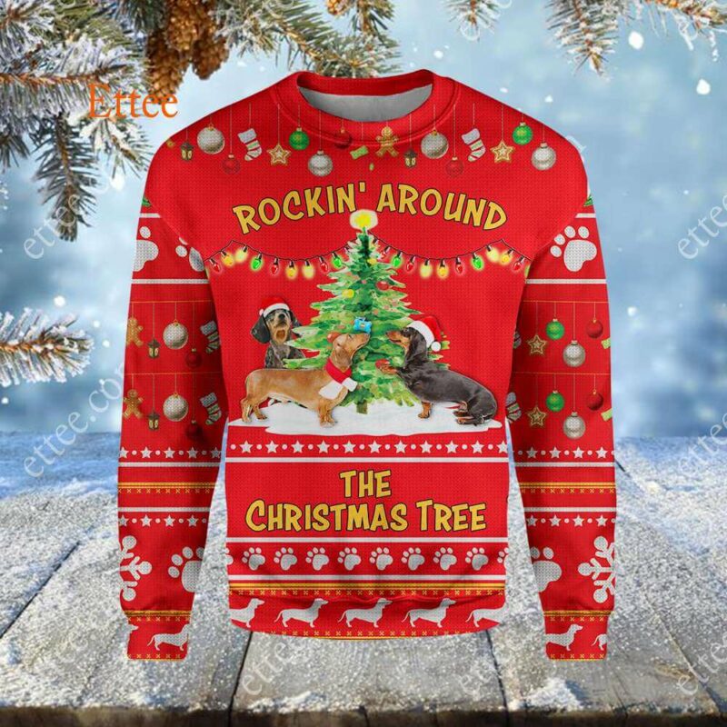 Dachshund 3D Unisex Hoodie, Rockin' Around The Christmas Tree - Ettee - 3D