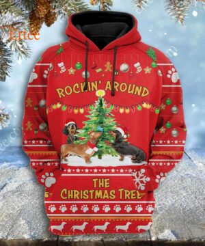 Dachshund 3D Unisex Hoodie, Rockin' Around The Christmas Tree - Ettee - 3D