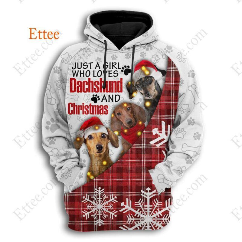 Dachshund Girl 3D Hoodie, A Girl Who Loves Dachshund & Christmas - Ettee - 3D Hoodie