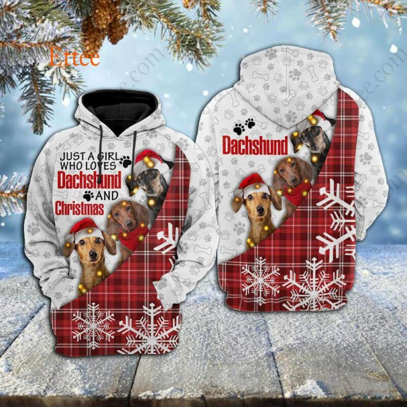 Dachshund Girl 3D Hoodie, A Girl Who Loves Dachshund & Christmas - Ettee - 3D Hoodie