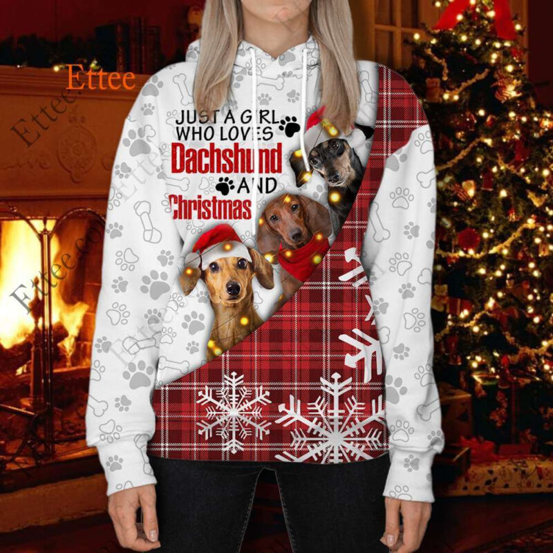 Dachshund Girl 3D Hoodie, A Girl Who Loves Dachshund & Christmas - Ettee - 3D Hoodie