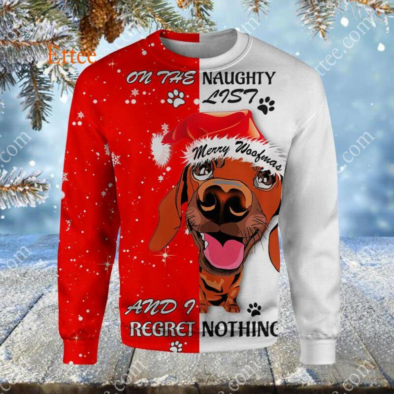 Dachshund Wiener Dog 3D Unisex Hoodie, On The Naughty List - Ettee - 3D