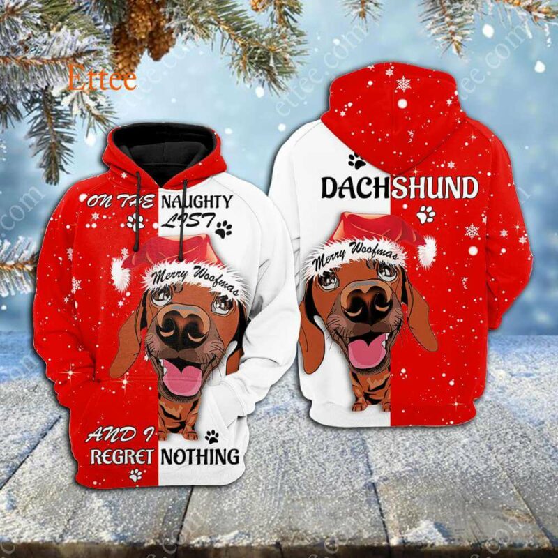 Dachshund Wiener Dog 3D Unisex Hoodie, On The Naughty List - Ettee - 3D