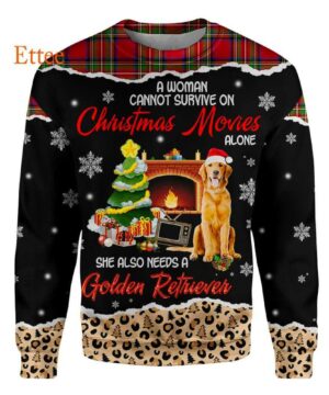 Golden Retriever 3D Hoodie, A Woman Cannot Survive On Christmas Movies Alone - Ettee - 3D Hoodie