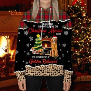 Golden Retriever 3D Hoodie, A Woman Cannot Survive On Christmas Movies Alone - Ettee - 3D Hoodie