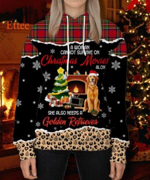 Golden Retriever 3D Hoodie, A Woman Cannot Survive On Christmas Movies Alone - Ettee - 3D Hoodie