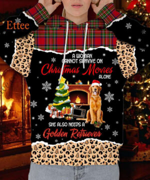 Golden Retriever 3D Hoodie, A Woman Cannot Survive On Christmas Movies Alone - Ettee - 3D Hoodie