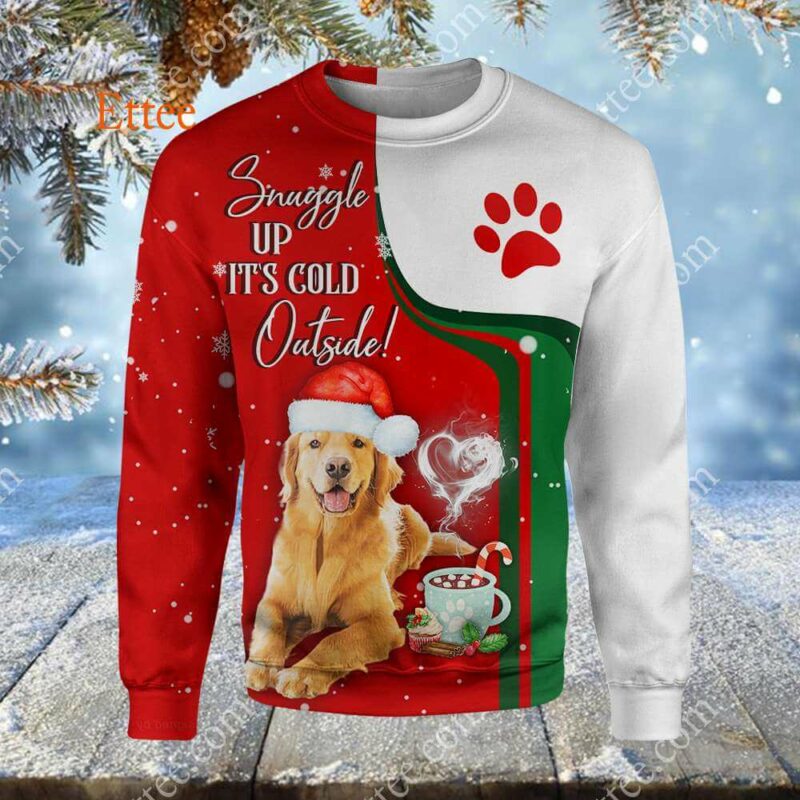 Golden Retriever 3D Unisex Hoodie, Snuggle Up It's Cold Outside - Ettee - 3D