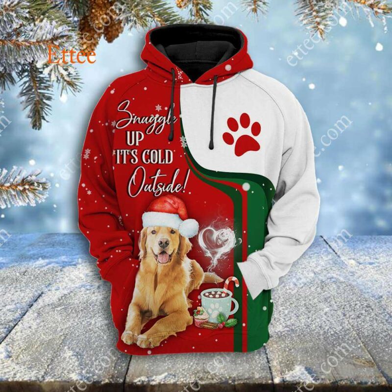 Golden Retriever 3D Unisex Hoodie, Snuggle Up It's Cold Outside - Ettee - 3D