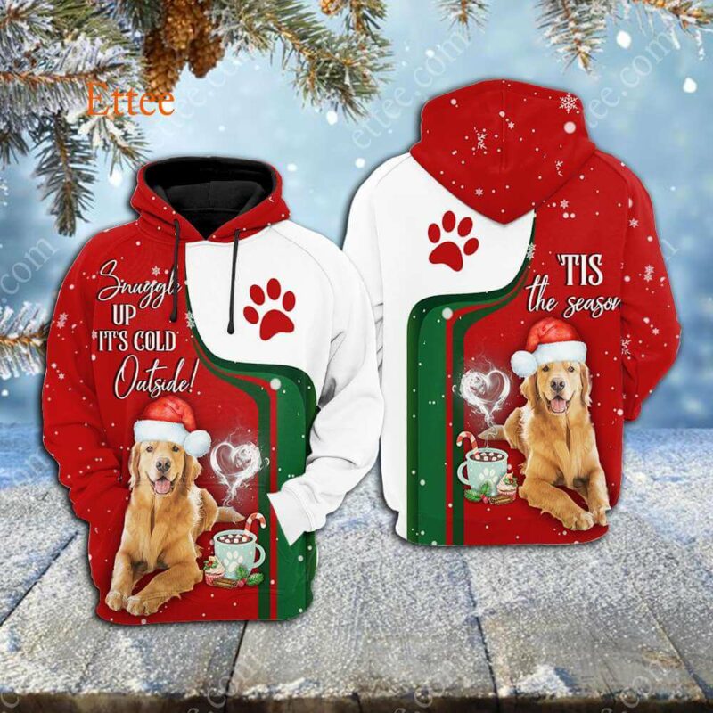 Golden Retriever 3D Unisex Hoodie, Snuggle Up It's Cold Outside - Ettee - 3D