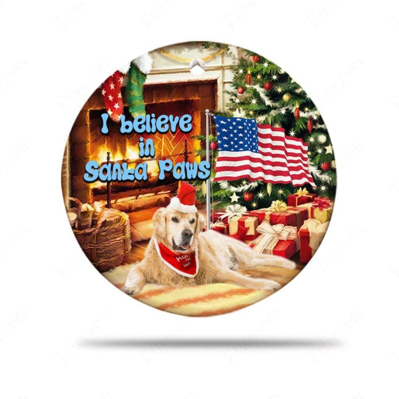 Golden Retriever Ceramic Ornament, I Believe In Santa Paws - Ettee - Ceramic ornament