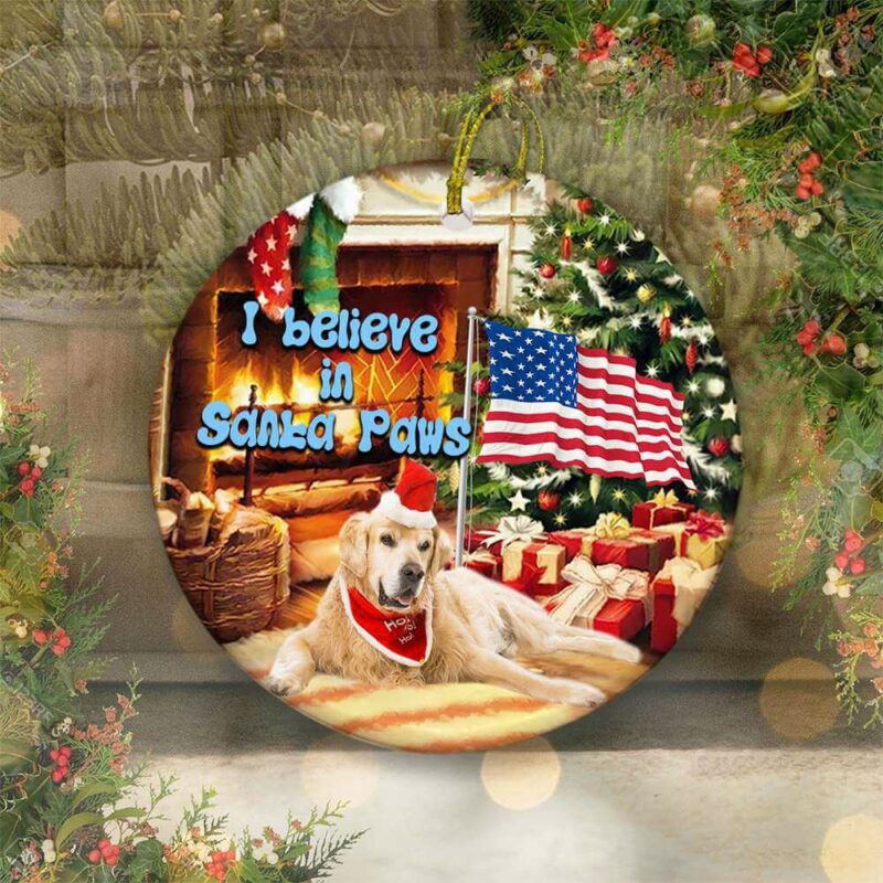 Golden Retriever Ceramic Ornament, I Believe In Santa Paws - Ettee - Ceramic ornament